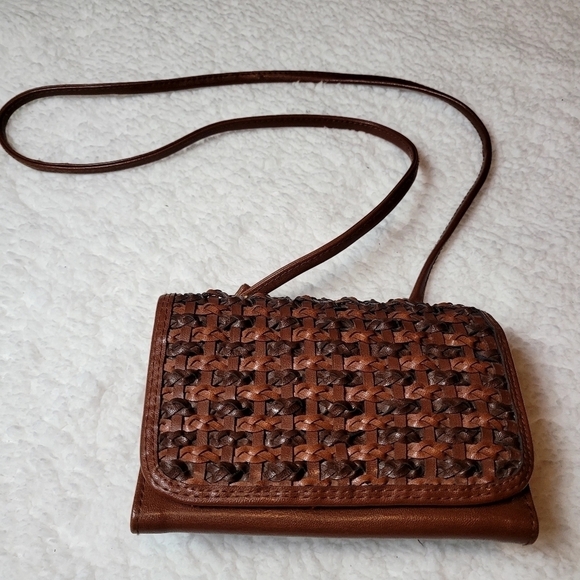 Elka Handbags - Brown Weave Crossbody with Glasses Case